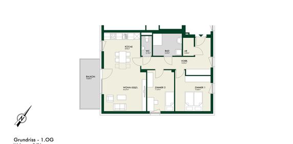 Erstbezug - Sonnige 3-Zimmer-Wohnung im Obergeschoss mit Balkon - Photo 2