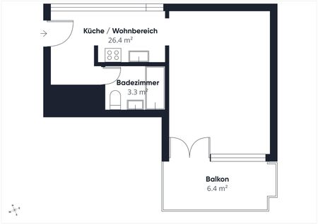 1 Zimmer, 30 m², 3. Stock - Photo 3