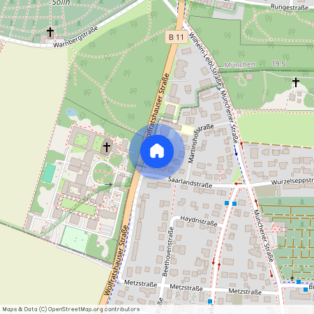 Wolfratshauser Straße, 82049 Pullach im Isartal ca. 11, 1 km south-west of Munich-center