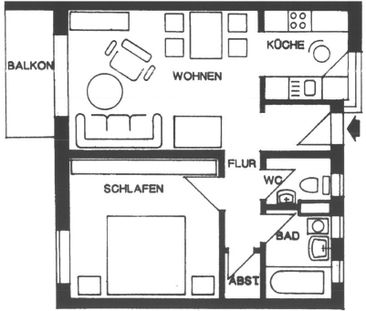 2-Raum-Wohnung, 48,6 m², Balkon, Lift, Bad mit Wanne, separates WC. - Photo 2