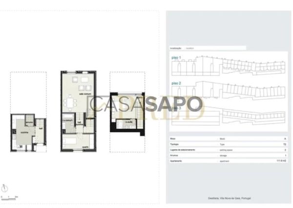 Apartamento T2 Triplex para alugar em Vila Nova de Gaia