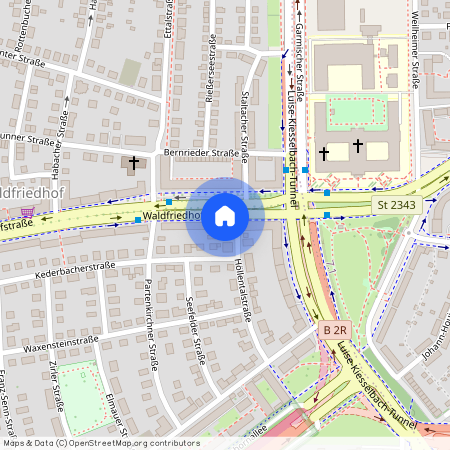 Waldfriedhofstraße, 81377 München Sendling ca. 5, 6 km south-west of Munich-center