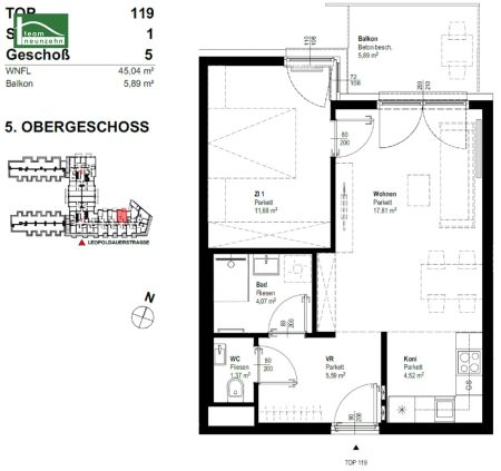 LEO 131 - Hochwertige 2-Zimmer Wohnung im 5. OG mit Hof-Balkon! Anbindung nach Floridsdorf, nahe Siemens und Grünflächen! - Foto 5