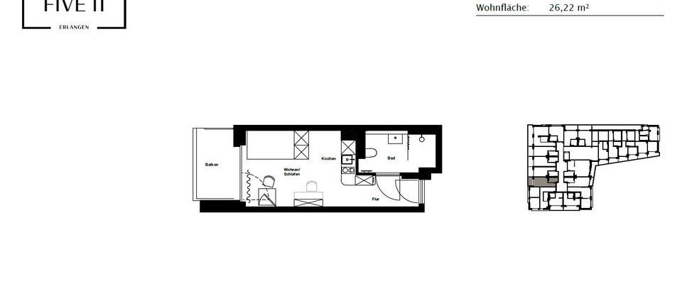 Möbliertes 1-Zimmer-Apartment mit Balkon in Erlangen - Foto 1