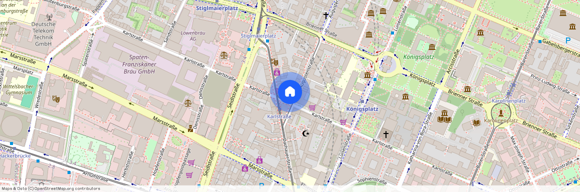 Augustenstraße, 80333 München Maxvorstadt ca. 1, 6 km north-west of Munich-center