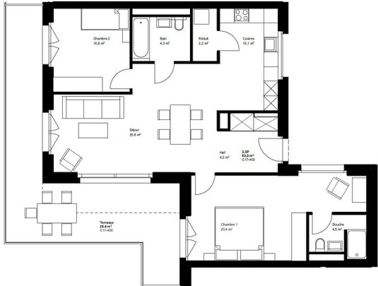 3.5 new rooms in attic with 28m2 terrace – C17-403 - Photo 1