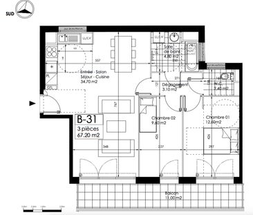 3 pièces - 67,2 m² - 3ème étage - Colocation autorisée - Photo 2