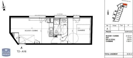 Appartement à louer 2 pièces 39.39m² - Photo 3