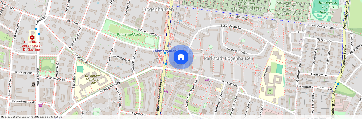 Buschingstraße, 81677 München Bogenhausen ca. 3, 1 km east of Munich-center