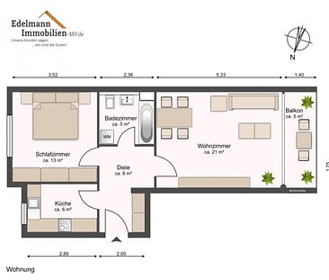 Vollmöblierte ca. 55 m² große 2-Raumwohnung in Toitenwinkel mit Tiefgarage und Blick ins Grüne! - Foto 1
