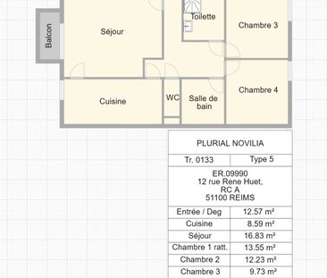 Location appartement T5 93.21m² à Reims (51100) Loyer CC * : 765.16 € Réf : ER.09990 - Photo 3