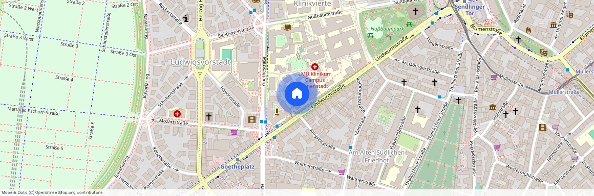 Lindwurmstraße, 80337 München Ludwigsvorstadt ca. 2, 3 km south-west of Munich-center