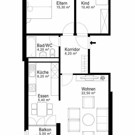 Location sans acompte - Quartier résidentiel calme près du lac avec terrasse sur le toit - Photo 1