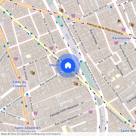 Rue Oberkampf et Boulevard Voltaire 75011 Paris (11e arrondissement)