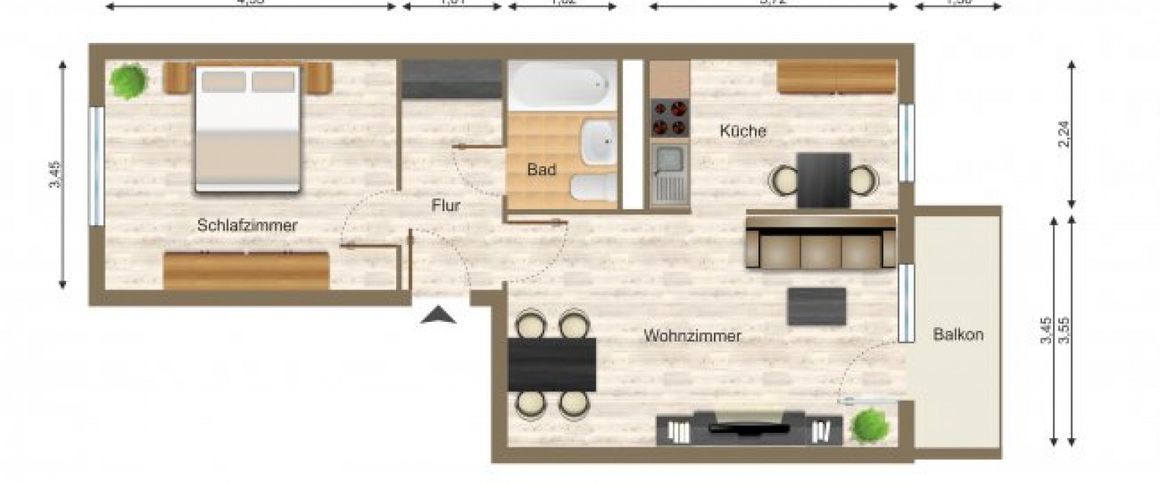 Wohnung, 2 Zimmer (55,2 m²) - Foto 1