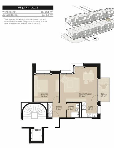 2.5 Zimmer, 55 m², 2. Stock - Foto 2