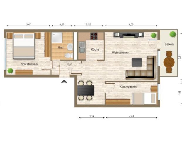 Wohnung, 3 Zimmer (56,39 m²) - Photo 1
