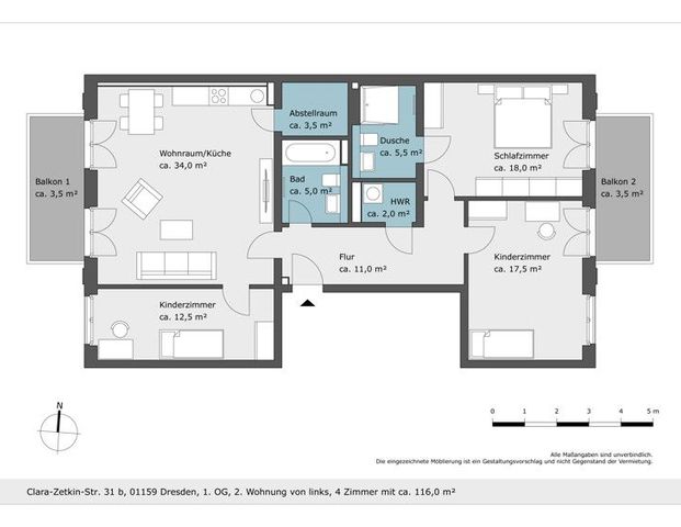 Neubau! Schicke 4-Raumwohnung mit zwei Balkonen! - Photo 1