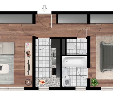 2-Raum-Wohnung, 46,7 m², Lift, Bad mit Wanne & Fenster, separates WC. - Photo 4