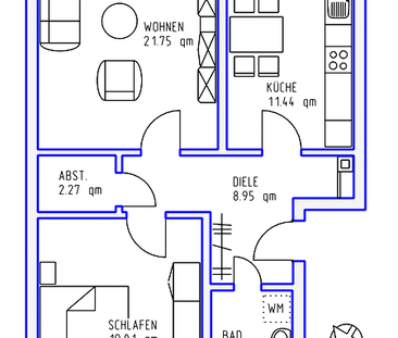 2 Zimmer, Küche, Bad, Loggia, 3.OG links - Foto 2