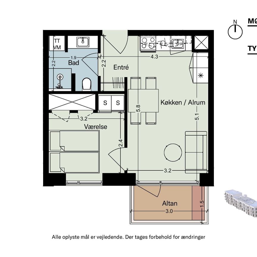 Møntmesterhus – Flot 2-værelses lejlighed med altan samt flere fælles tagterrasser - Foto 1