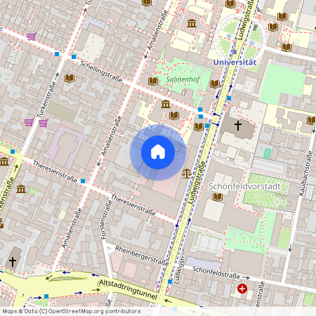 Theresienstraße, 80333 München Maxvorstadt ca. 1, 8 km north-west of Munich-center