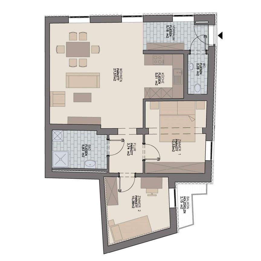 Geförderte 3-Zimmer-Wohnung mit Balkon im 1. Stock - Photo 1