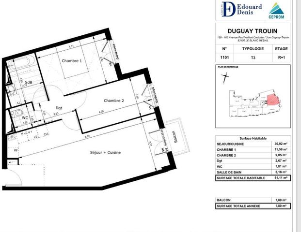 location Appartement T3 DE 61.11m² À LE BLANC MESNIL - Photo 1