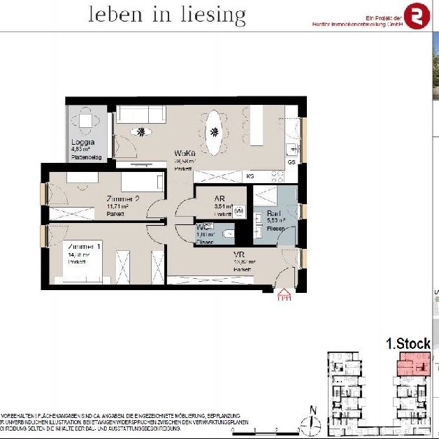 Erstbezug 3-Zimmerwohnung mit perfektem Grundriss und Loggia | Fertigstellung 2025 - Photo 1