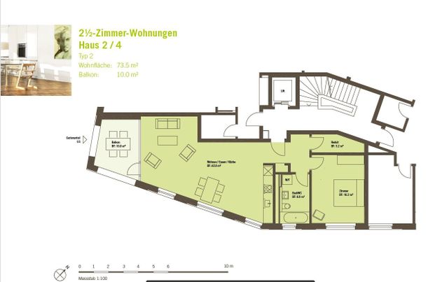 2.5 Zimmer, 74 m², 1. Stock - Photo 1