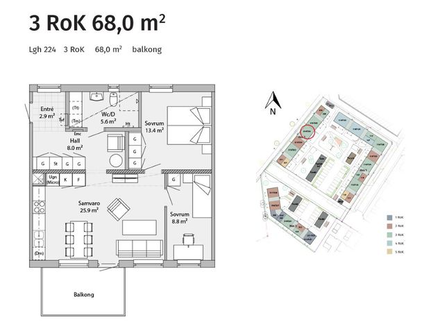 Lgh 224 - 3rok - 68,0m² - Foto 1