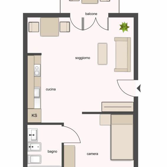 2.5 Zimmer, 48 m², 1. Stock - Foto 1