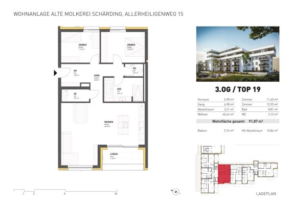 Top 19: Moderne 3-Zimmer-Wohnung mit Loggia in Toplage von Schärding - Komfortables Wohnen auf 97 m²! - Foto 1