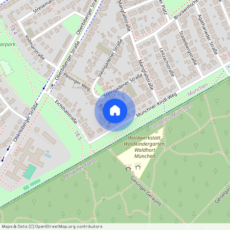 Bonteweg, 81547 München Harlaching ca. 5, 2 km south of Munich-center