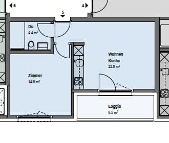 2.5 Zimmer, 41 m², 1. Stock - Photo 1