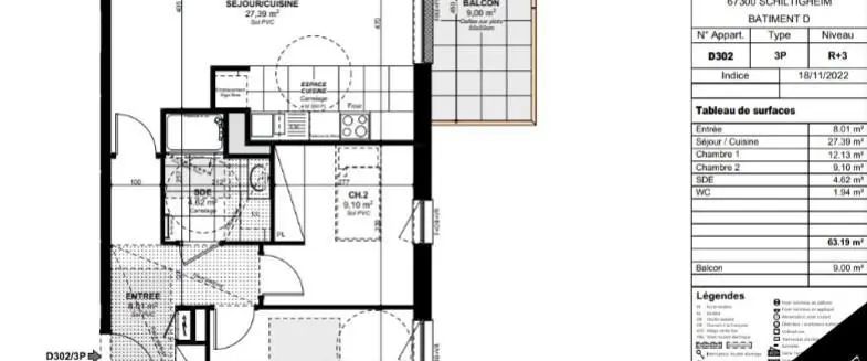 Appartement à louer 3 pièces 63.19m² - Photo 1
