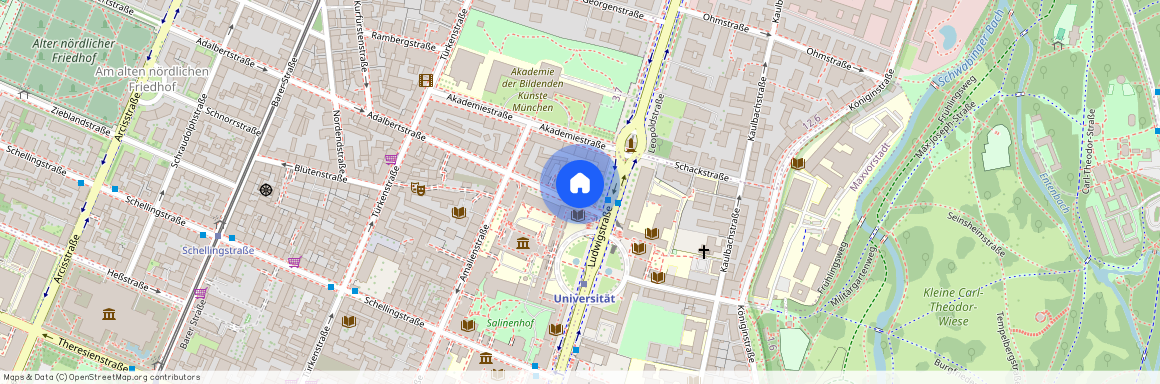 Adalbertstraße, 80799 München Maxvorstadt ca. 1, 4 km north of Munich-center