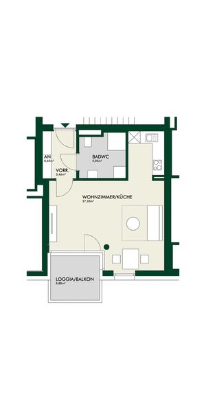 Erstbezug - 1-Zimmer-Wohnung im 1. Obergeschoss inkl. Küche - Photo 2