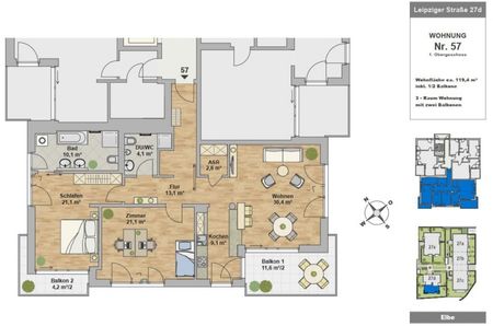 HAFENCITY DRESDEN - 3-RAUM WOHNUNG MIT 2 BALKONEN - Foto 3