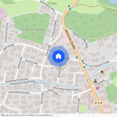 Jägerstraße, 83707 Bad Wiessee ca. 47, 7 km south of Munich-center