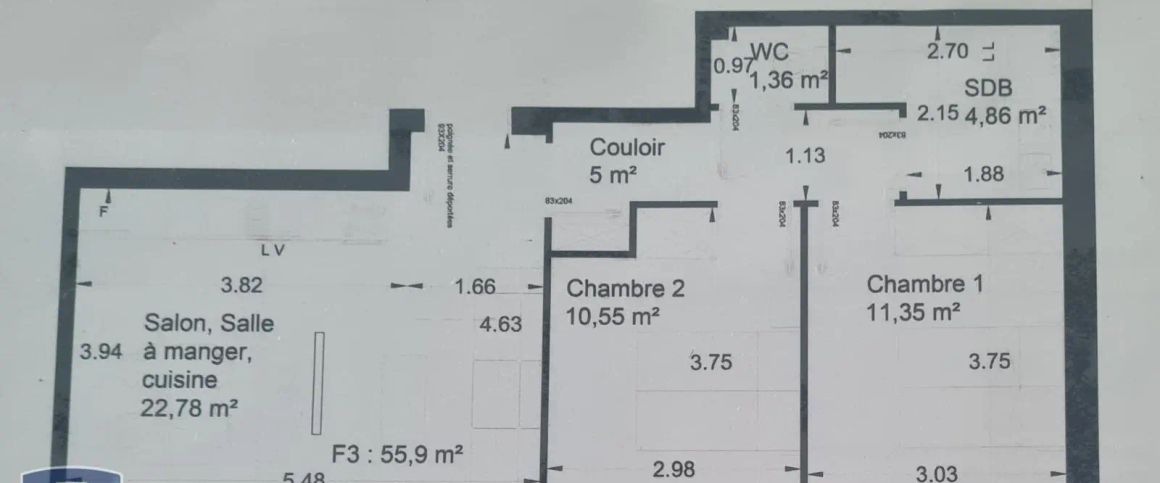 Appartement à louer 3 pièces 55.9m² - Photo 1