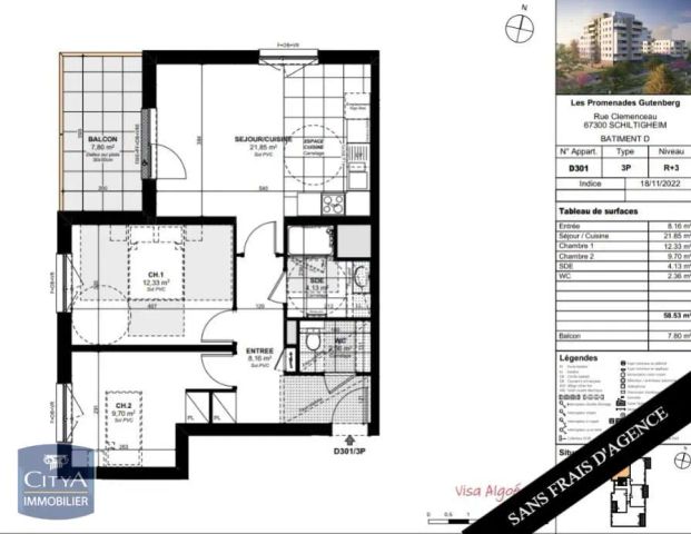Appartement à louer 3 pièces 58.53m² - Photo 1