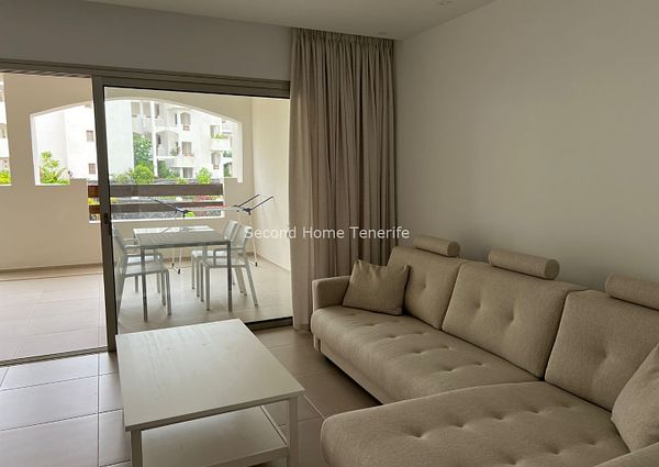 Modern 1 bedroom apartment with pool view for rent at Jardines de Los Menceyes, Palm Mar