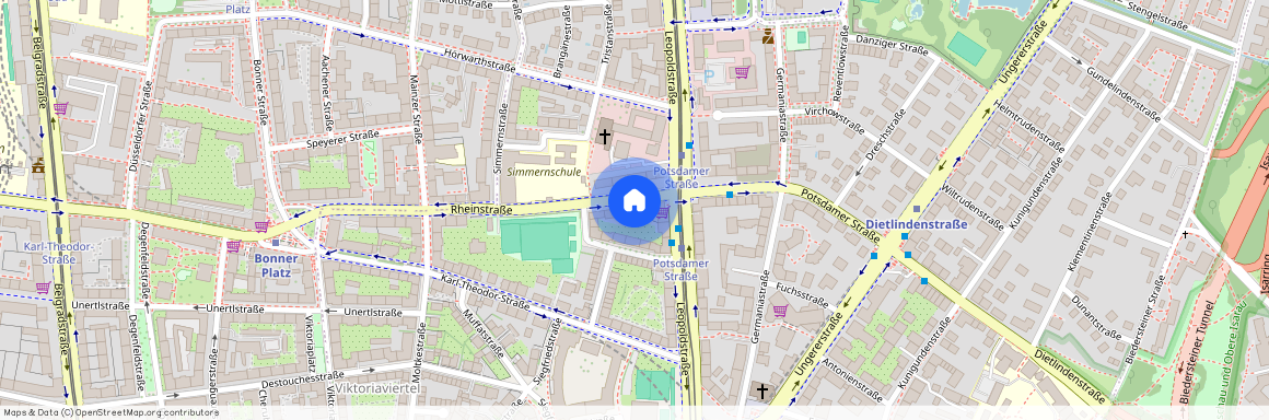 Rheinstraße, 80803 München Schwabing ca. 3, 2 km north of Munich-center