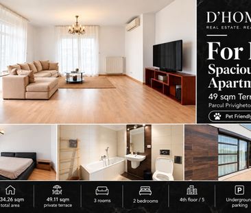 For Rent | Spacious 3-Room Apartment | 49 sqm Terrace | Băneasa - Photo 1