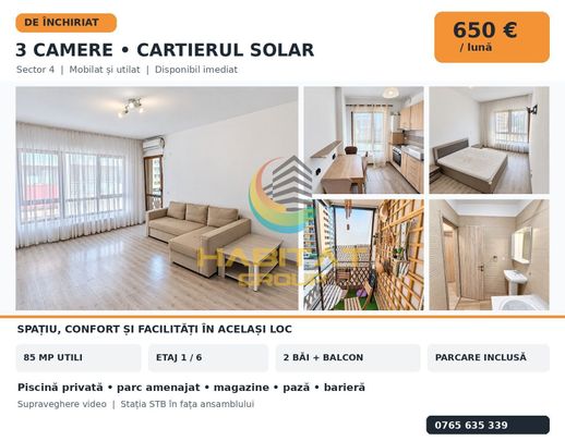 Închiriere 3 camere Cartierul Solar Parcare - Photo 1
