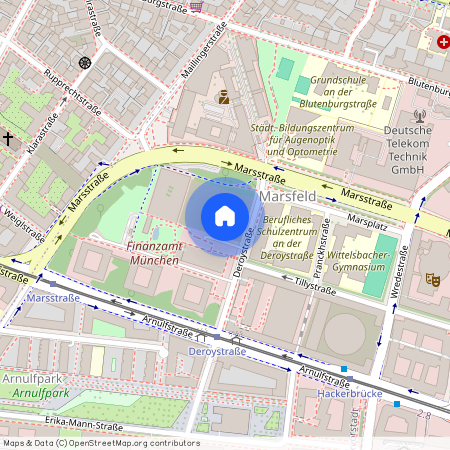 Deroystraße, 80335 München Maxvorstadt ca. 2, 6 km west of Munich-center