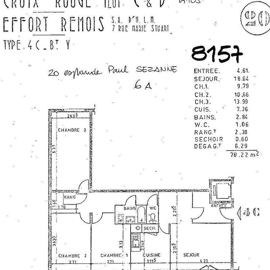 Location appartement T4 78.22m² à Reims (51100) Loyer CC * : 460.85 € Réf : ER.08157 - Photo 1