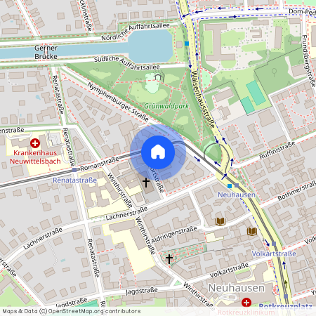 Romanstr., 80639 München Nymphenburg ca. 4, 4 km north-west of Munich-center