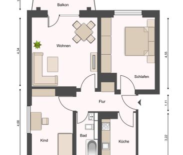 3-Raumwohnung für Familie im Stadtzentrum mit Balkon - Foto 1